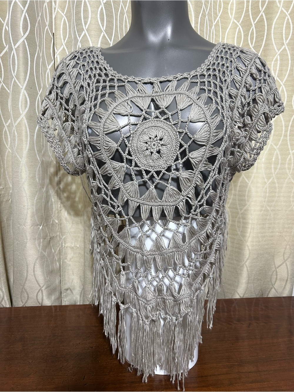 Onyx Gray Crochet Fringe Tunic